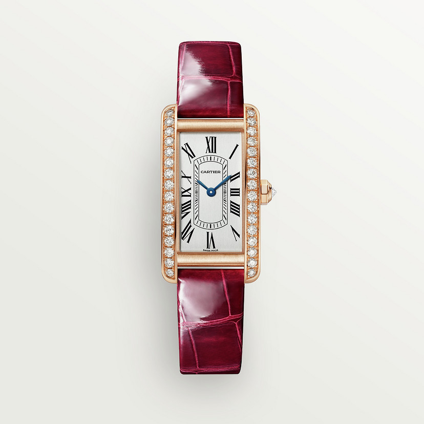 Tank Américaine watch Small model quartz movement rose gold diamonds leather CRWJTA0042