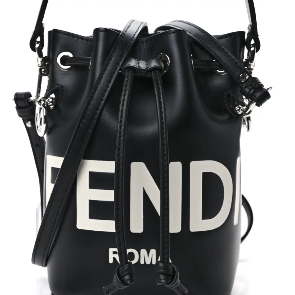 Fendi Mini F is Fendi Logo Embossed Mon Tresor Bucket Bag Black King Vitello Leather Silver Hardware