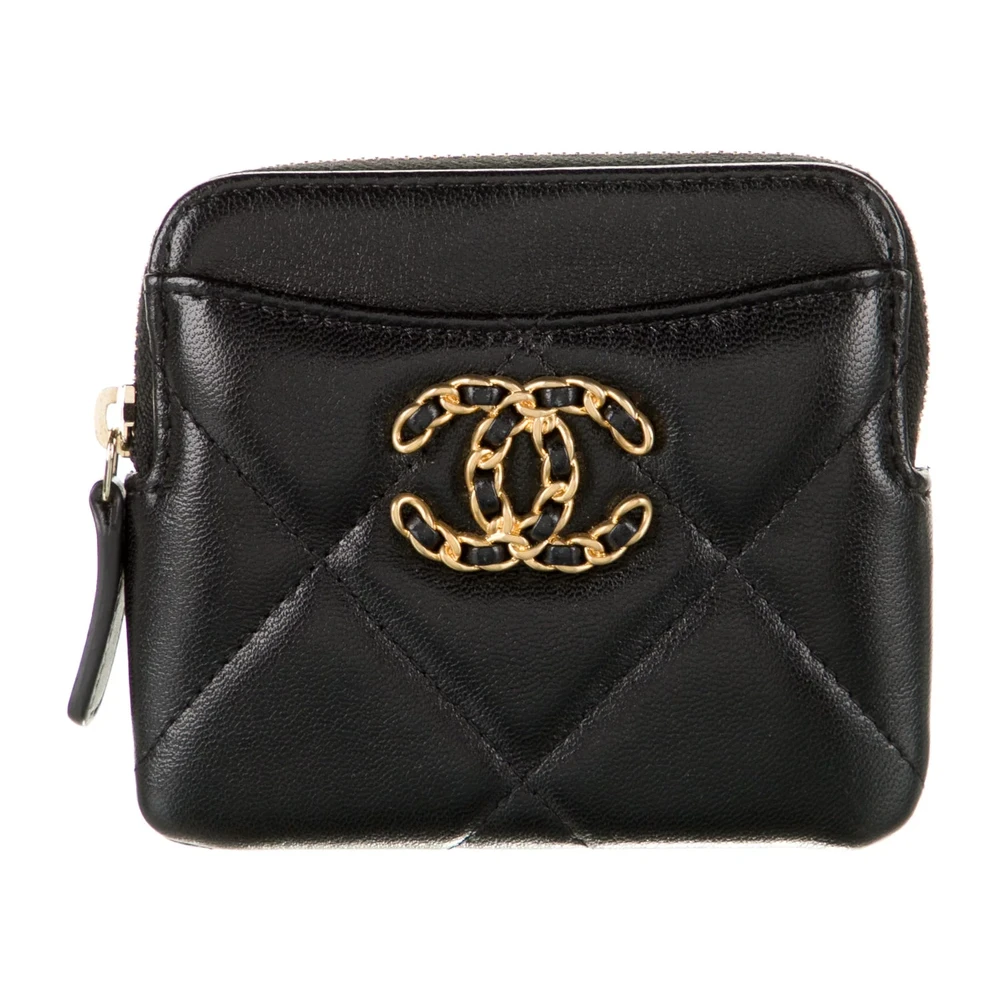 Chanel Small Interlocking CC Logo Leather Wallet Black Quilted Leather Gold Hardware