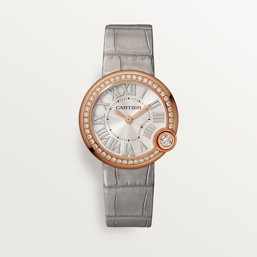 Ballon Blanc de Cartier watch 30mm quartz movement rose gold diamonds leather CRWJBL0008