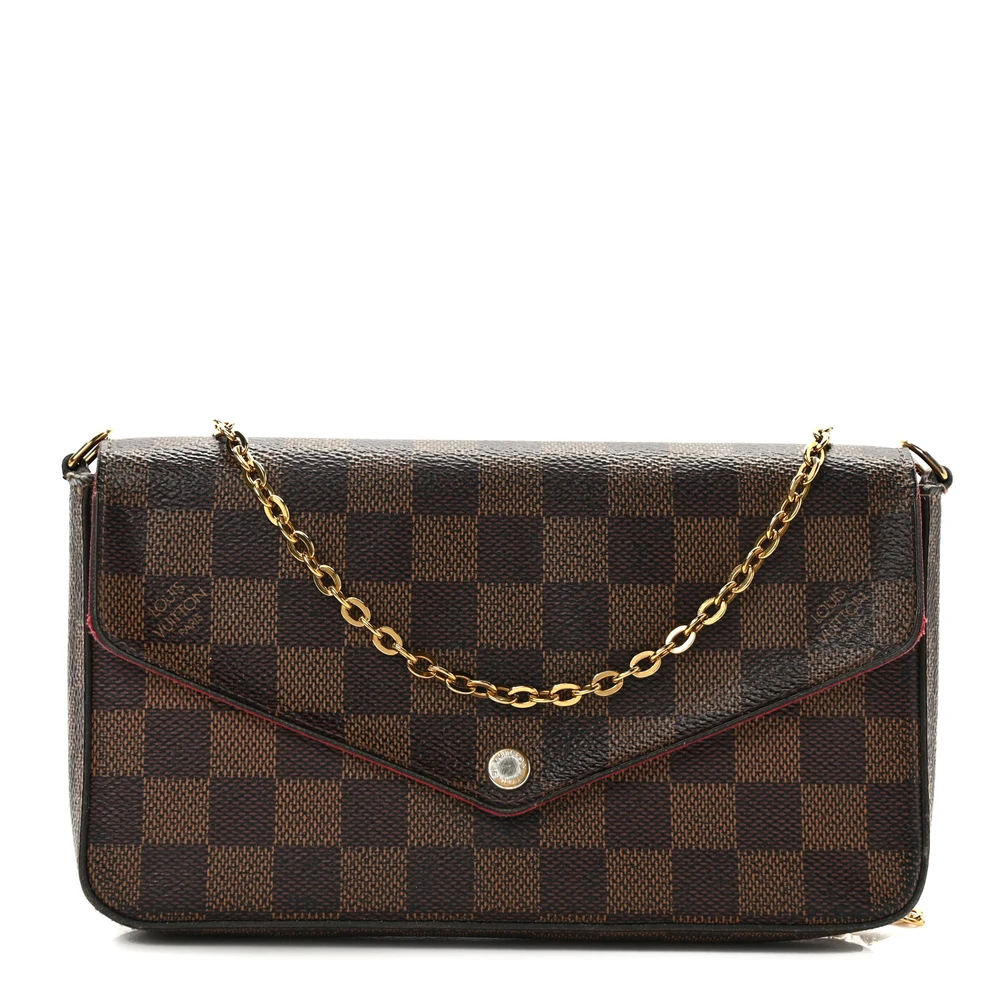 Louis Vuitton Pochette Felicie Chain Wallet PM Damier Ebene Canvas Gold Hardware