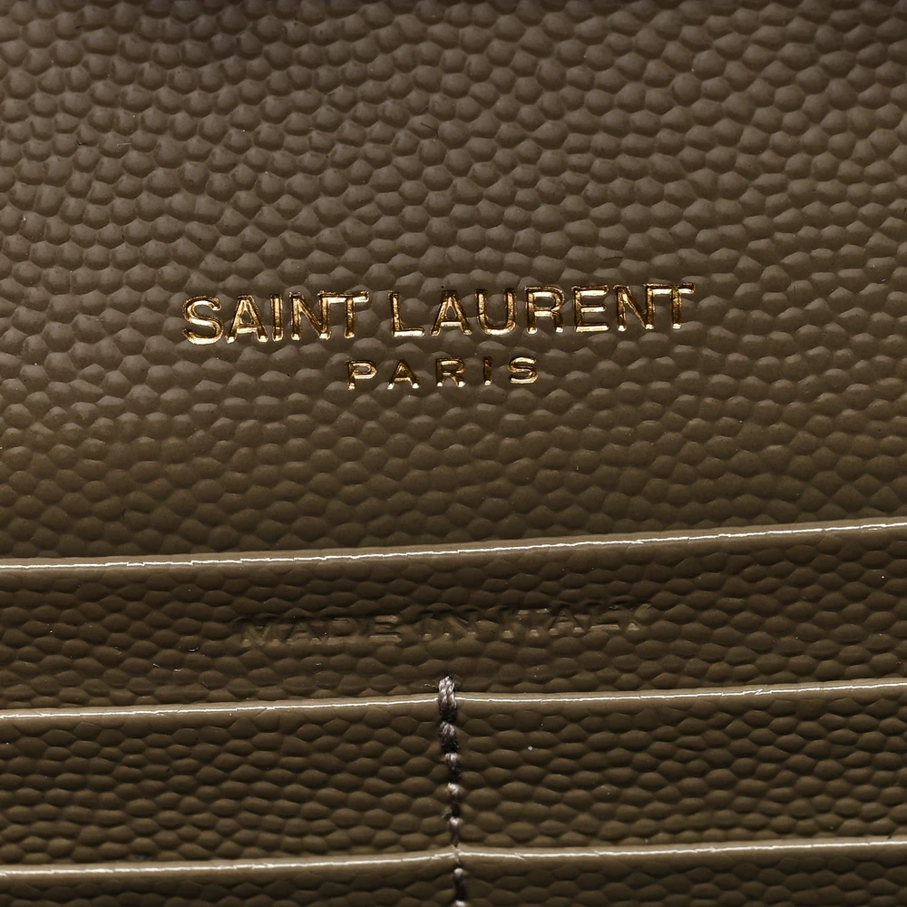 Saint Laurent Small Chain Wallet Dark Beige Triquilt Monogram Grain De Poudre Mixed Matelasse Leather Gold Hardware
