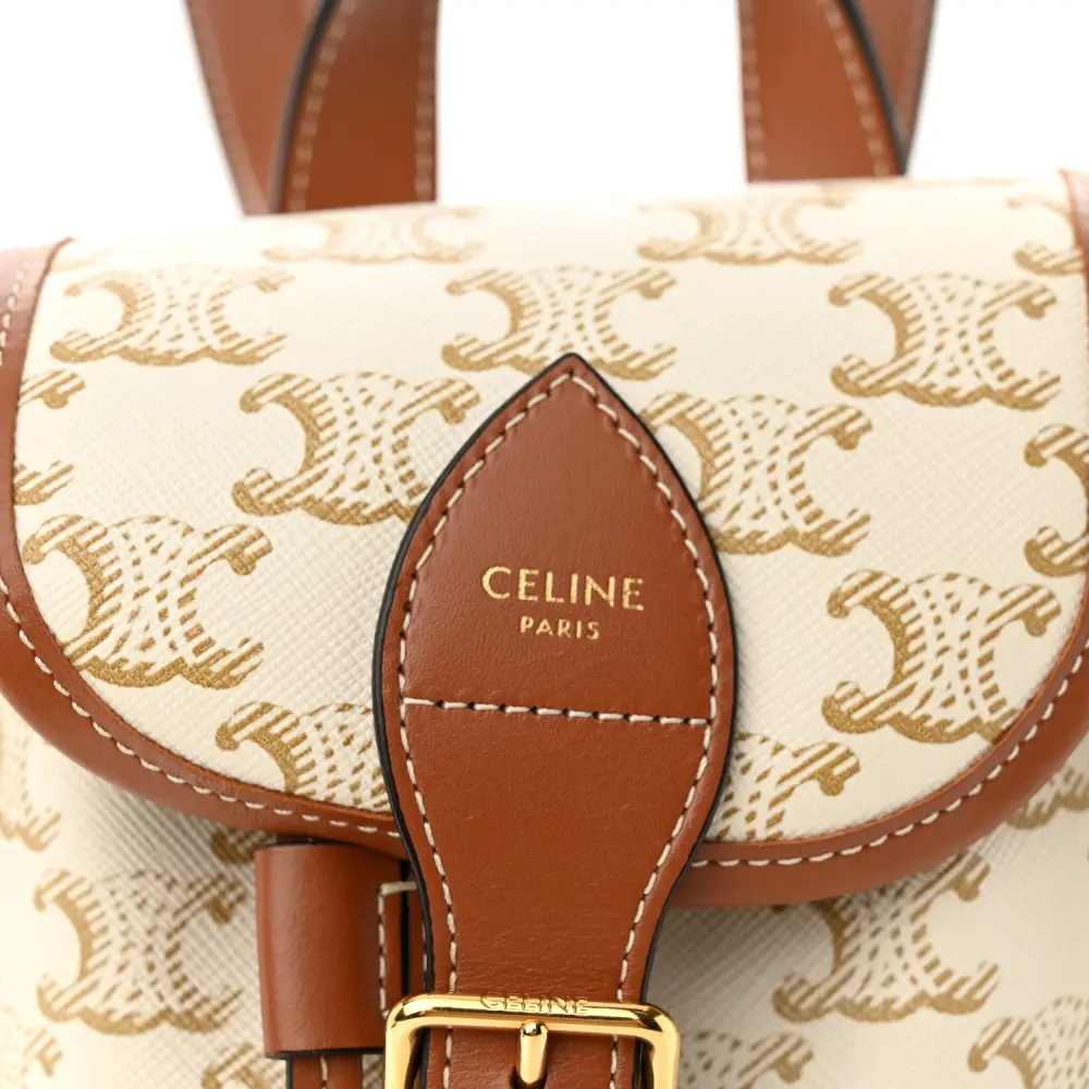 Celine Mini Folco Backpack White Triomphe Canvas & Calfskin Leather Gold Hardware