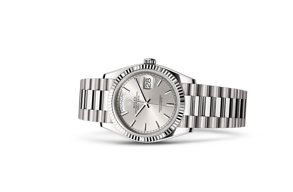 Rolex Day-Date 36 Oyster 36 mm white gold Silver dial M128239-0005