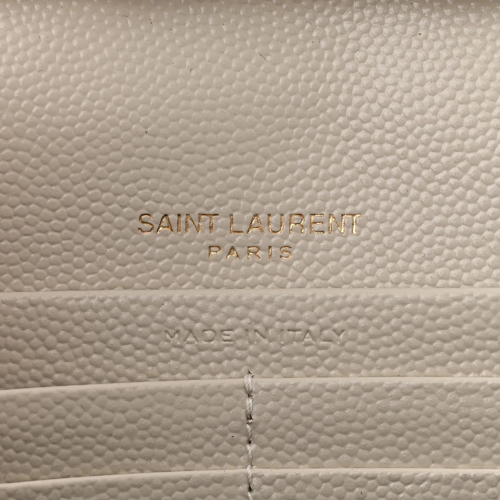 Saint Laurent Small Chain Wallet Crema Soft Chevron Monogram Grain De Poudre Matelasse Leather Gold Hardware