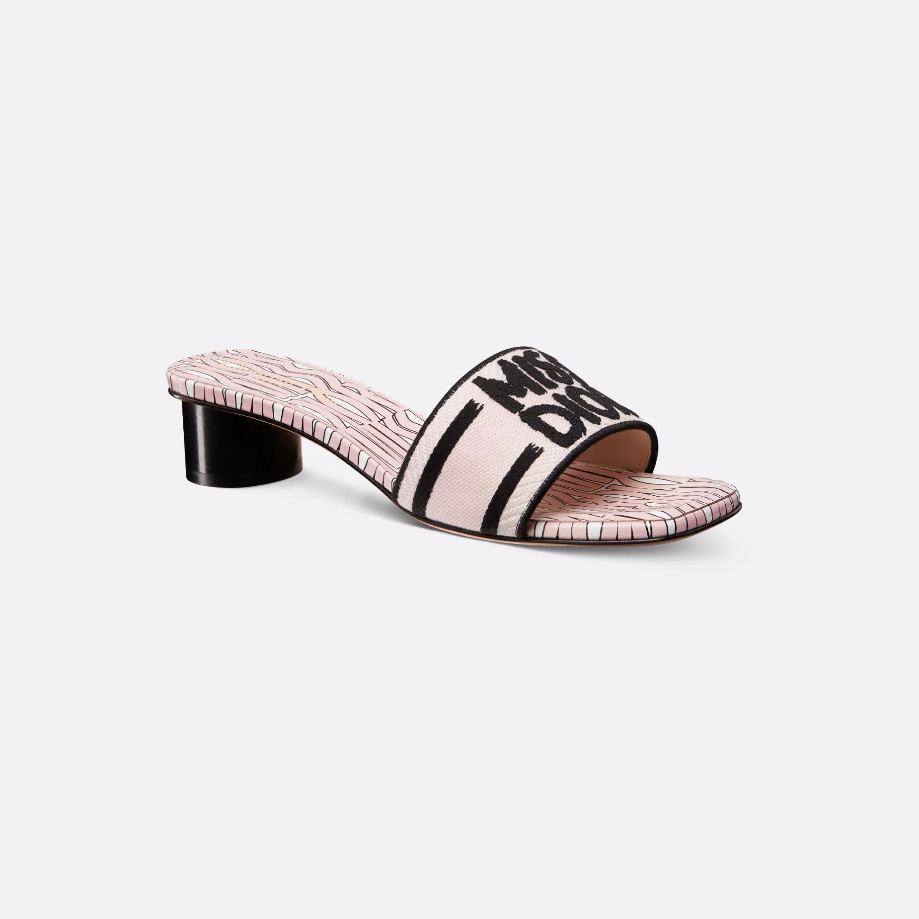 Dior pink thick bottom square head high-heeled slippers