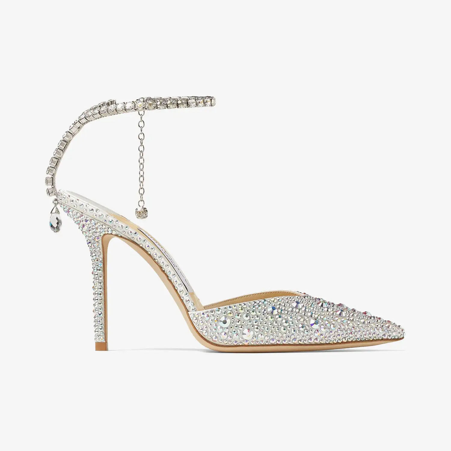 JIMMY CHOO Crystal decorated ivory white satin heels Pointed heels shoes