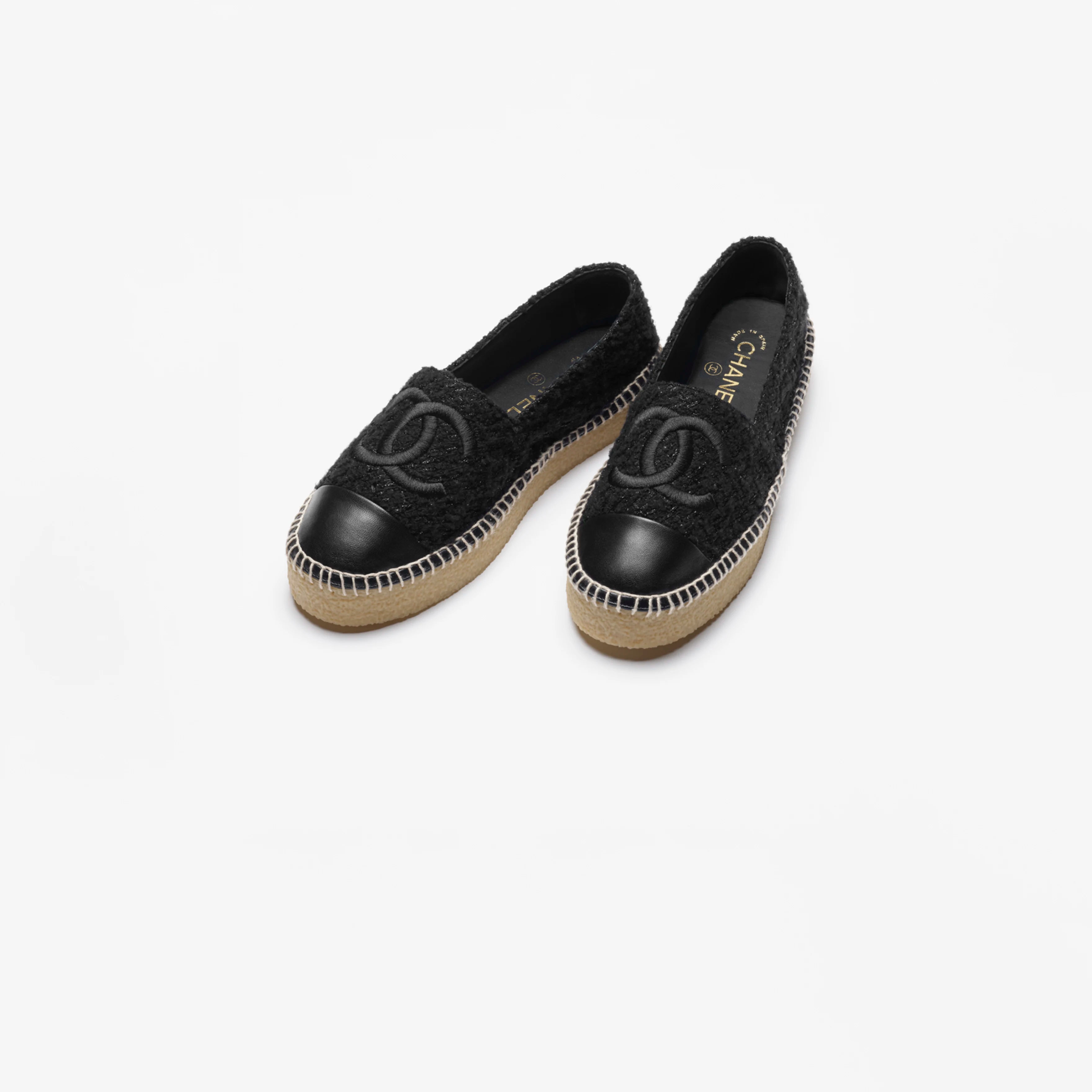 Chanel Black wool tweed and lambskin Espadrilles