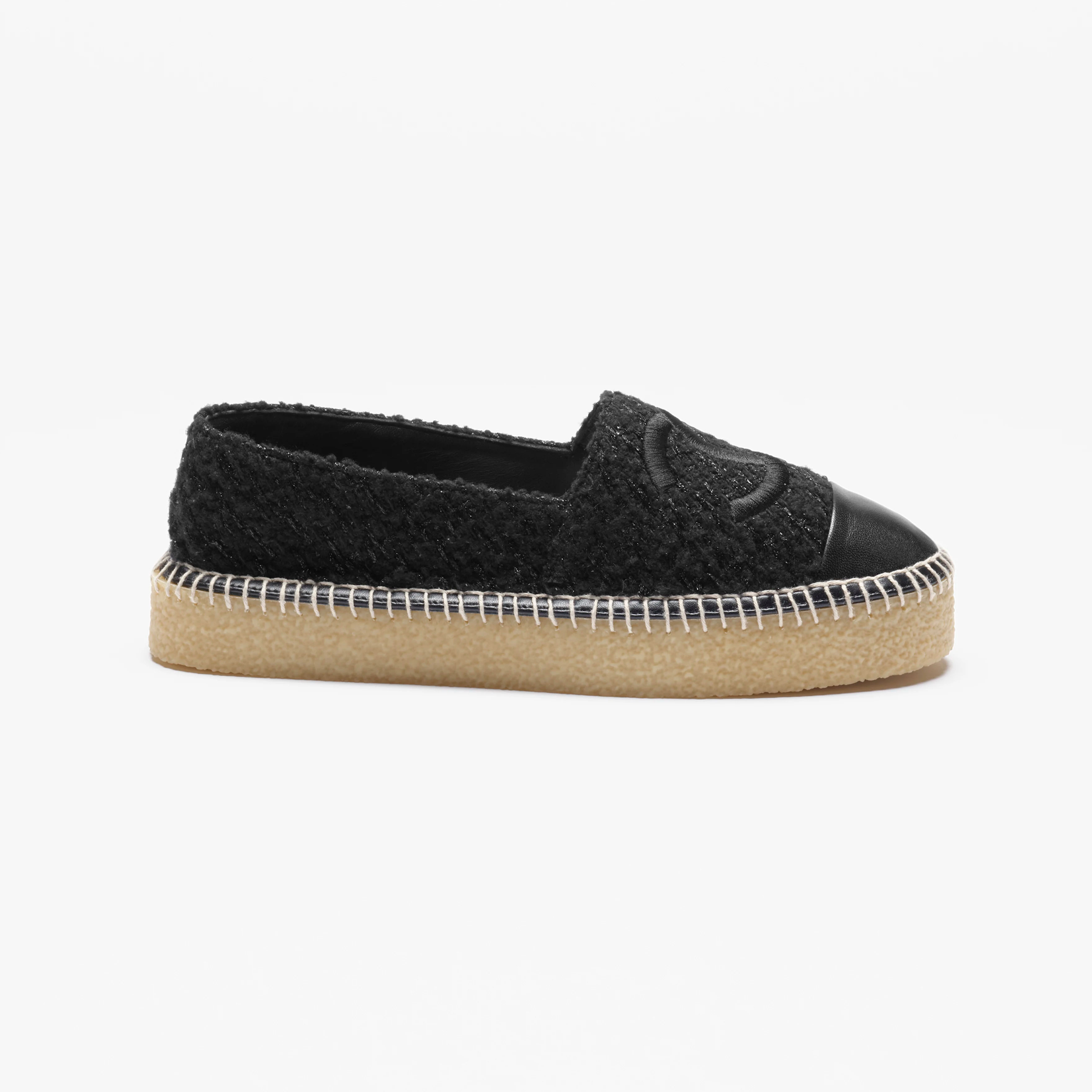 Chanel Black wool tweed and lambskin Espadrilles