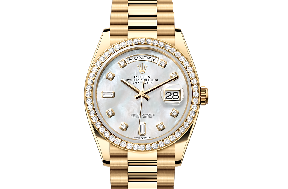 Rolex Day-Date 36 Oyster 36 mm yellow gold and diamonds White dial M128348RBR-0017