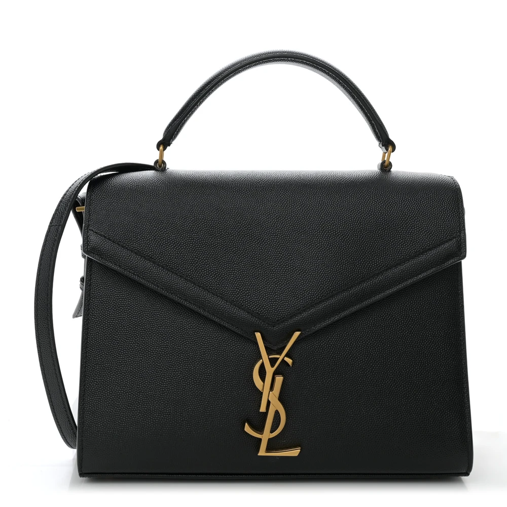 Saint Laurent Medium Cassandra Top Handle Black Classic Monogram Grain De Poudre Leather Aged Gold Hardware