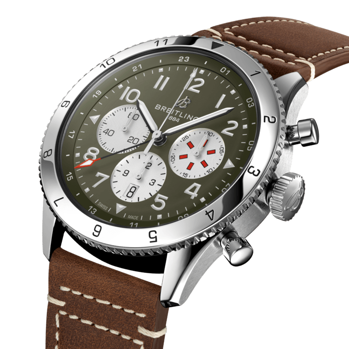 Breitling Super AVI B04 Chronograph GMT 46 Curtiss Warhawk Stainless steel Green AB04452A1L1X1