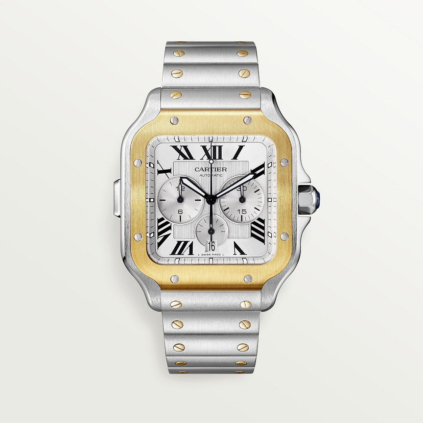 Santos de Cartier Chronograph watch Extra-large model yellow gold steel CRW2SA0008