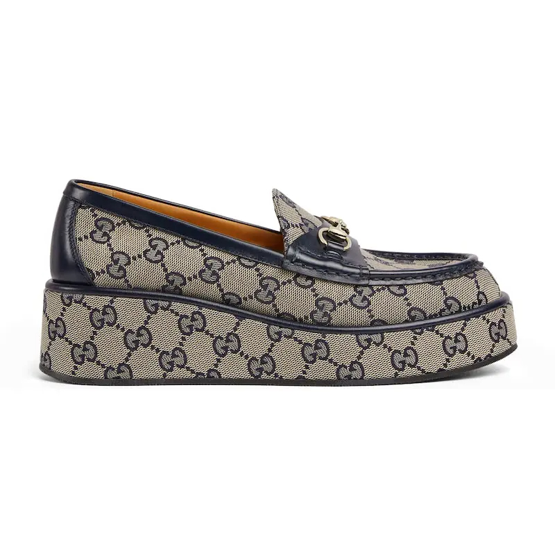 Gucci grey slope heel loafers