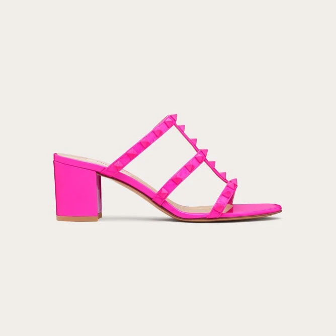 VALENTINO Barbie powder patent rivet slipper sandals (heel height 6cm)