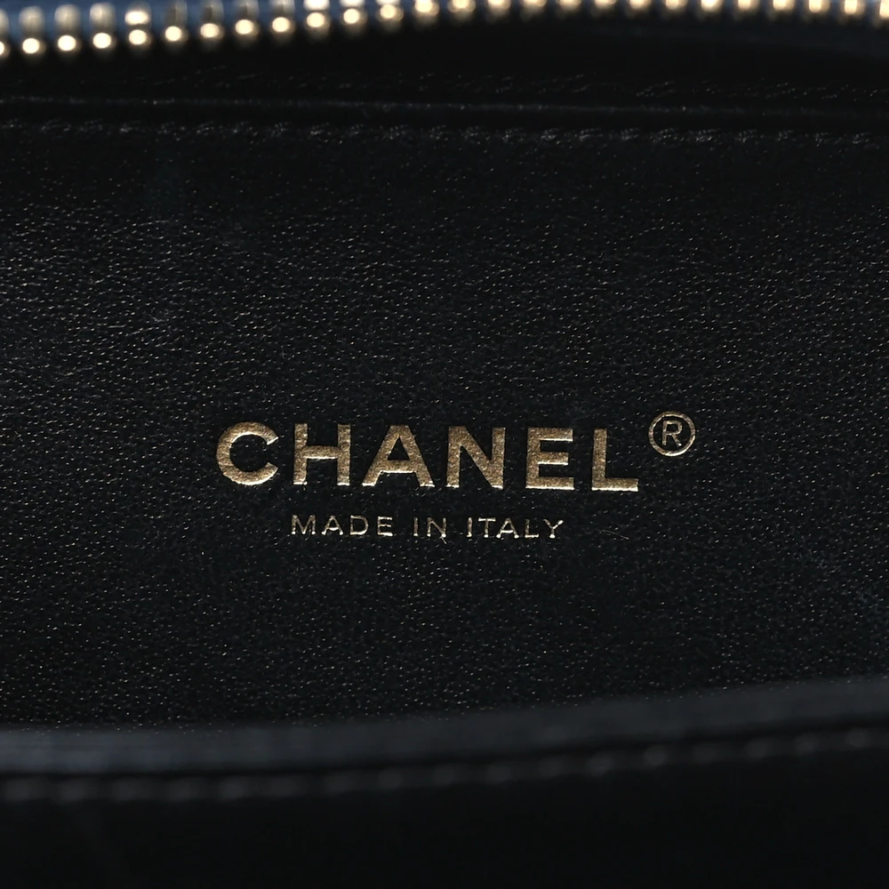 Chanel CC Filigree Vanity Case Small Navy/Black Quilted Caviar Leather Gold Hardware