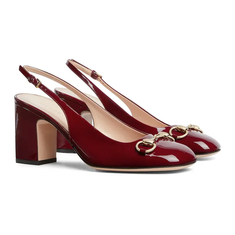 Gucci red patent leather thick heel high heels shoes Rear lace up high heels