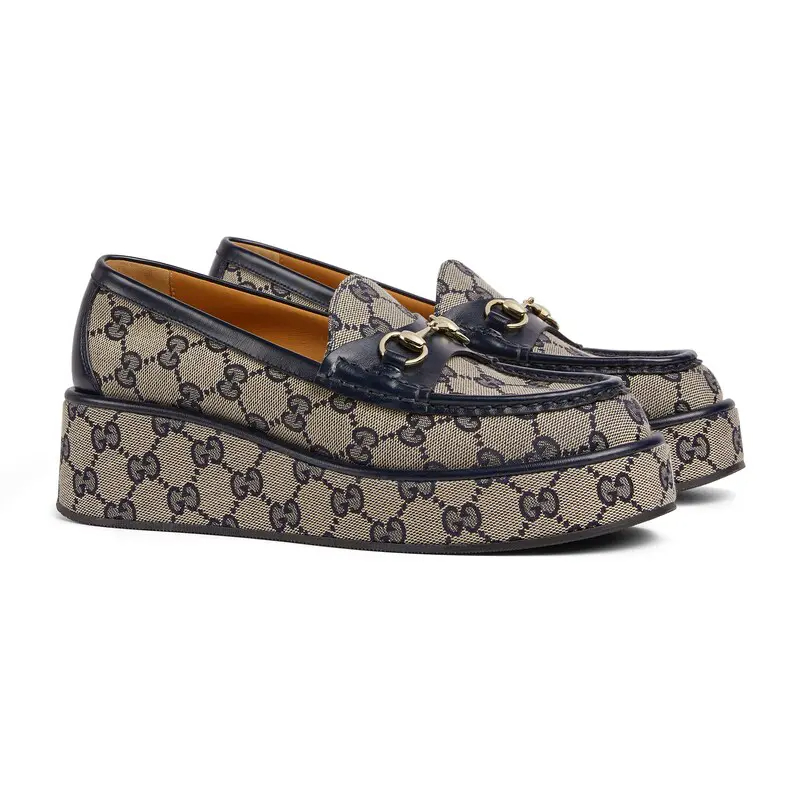 Gucci grey slope heel loafers