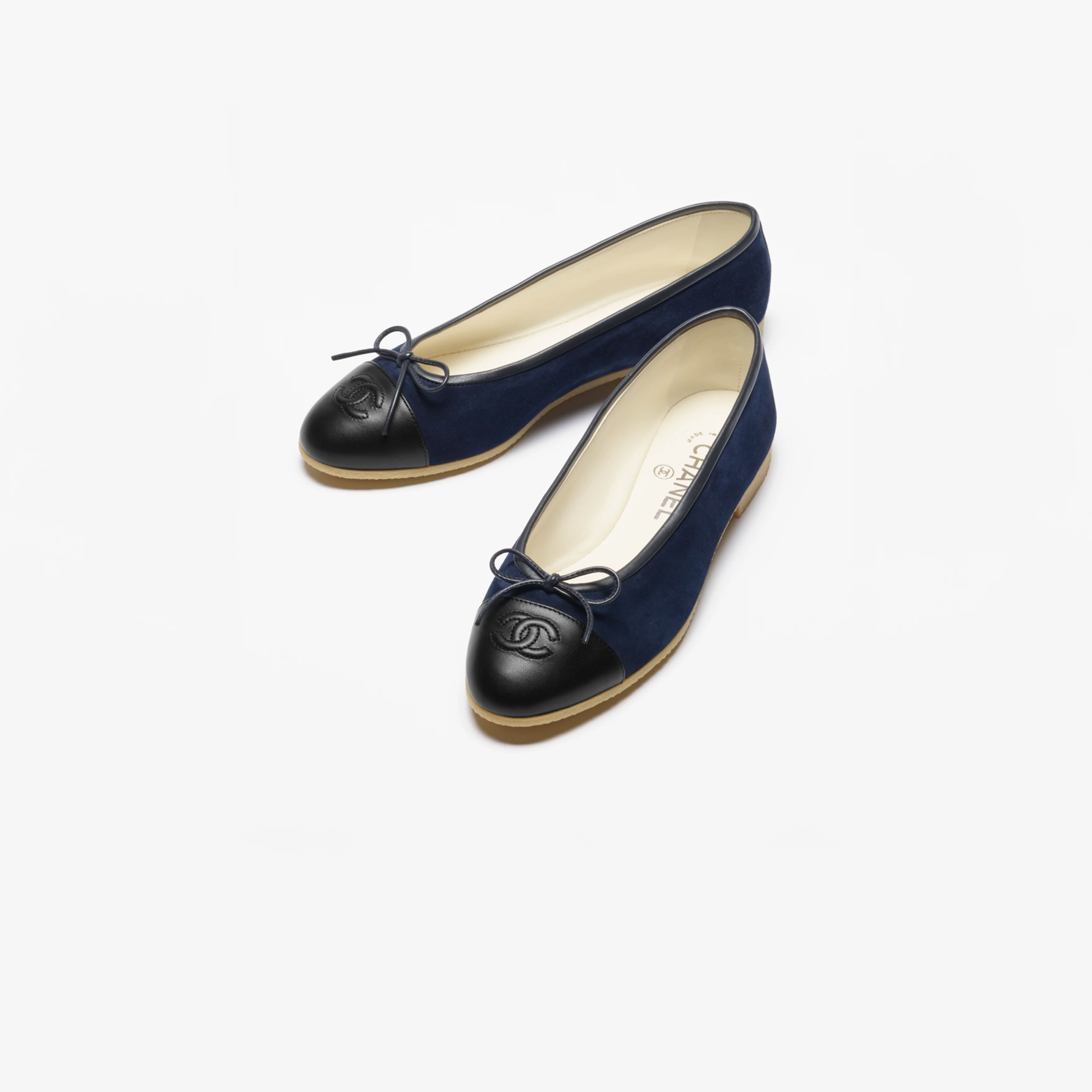 Chanel Flat shoes with suede effect, sheepskin and sheepskin leather, navy blue and black Ballet  Shoes