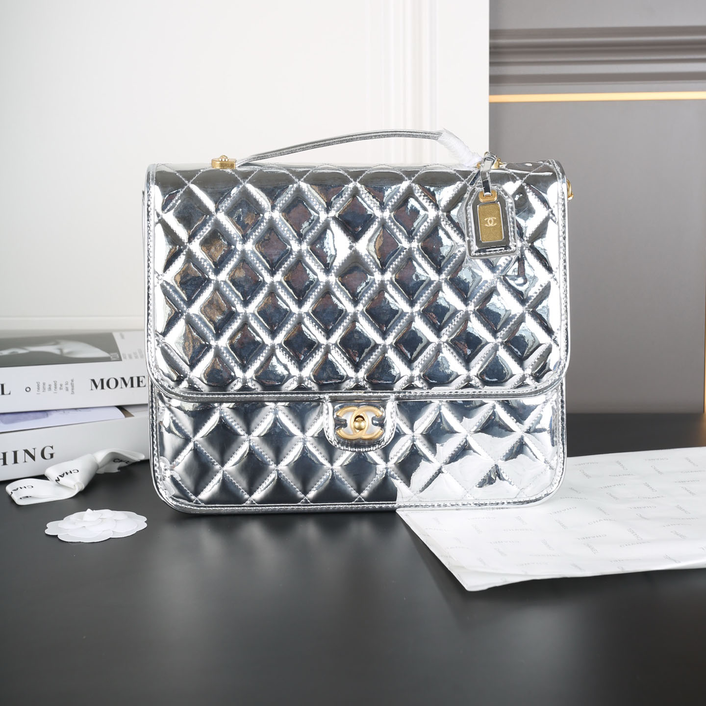 Chanel Silver / Gold / Black patent leather Backpacks