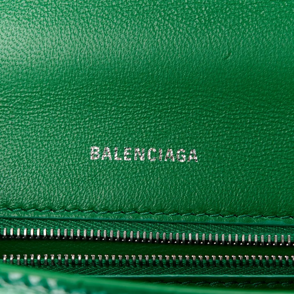 Balenciaga Small Hourglass Top Handle Bag Leaf Green Crocodile Embossed Shiny Calfskin Leather Silver Hardware