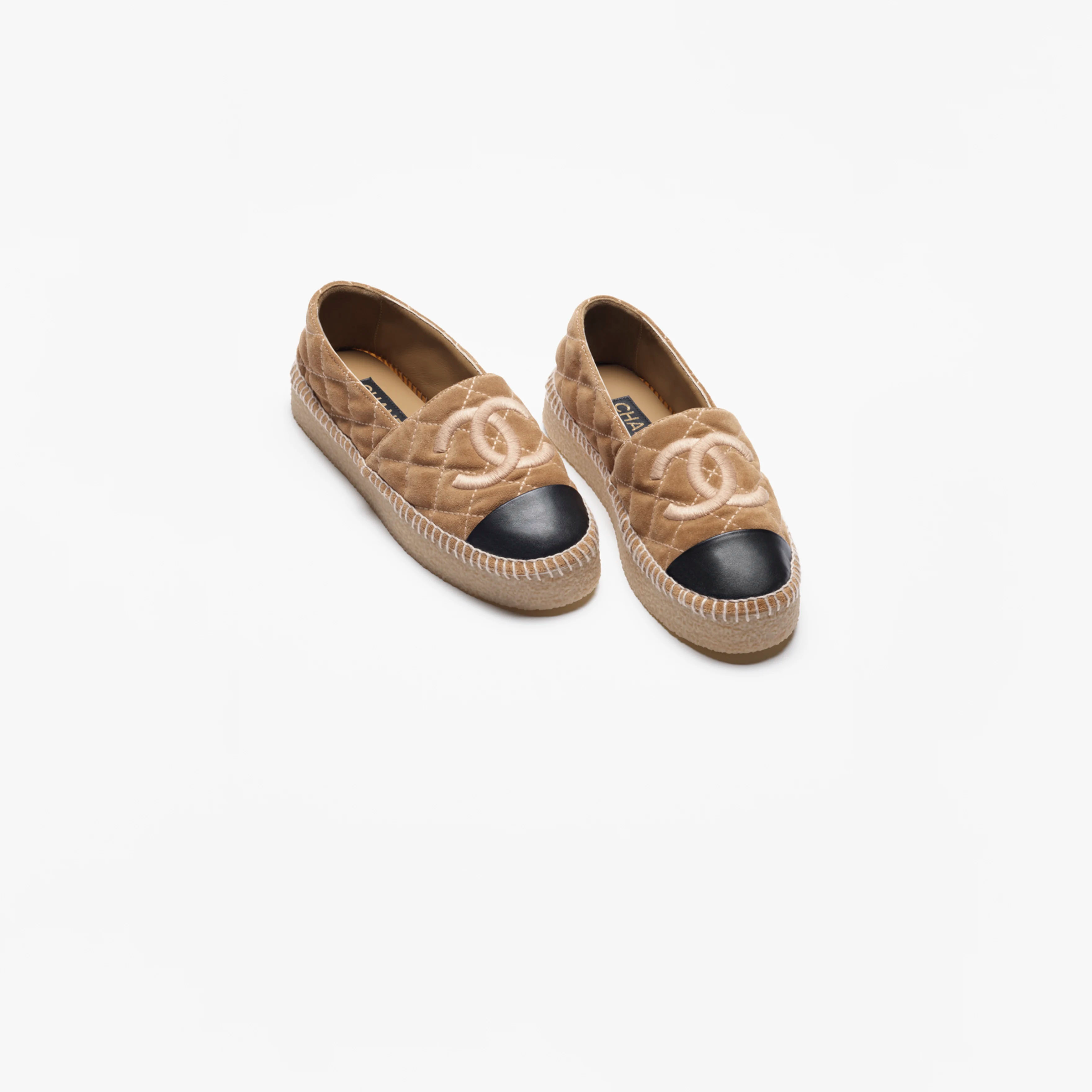 Chanel Beige and black suede calfskin and sheep leather Espadrilles