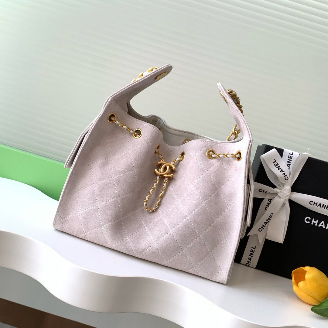 Chanel Pink / Green Quilted Shiny Calfskin Leather / Abrasive Sand Leather Shoulder Bags