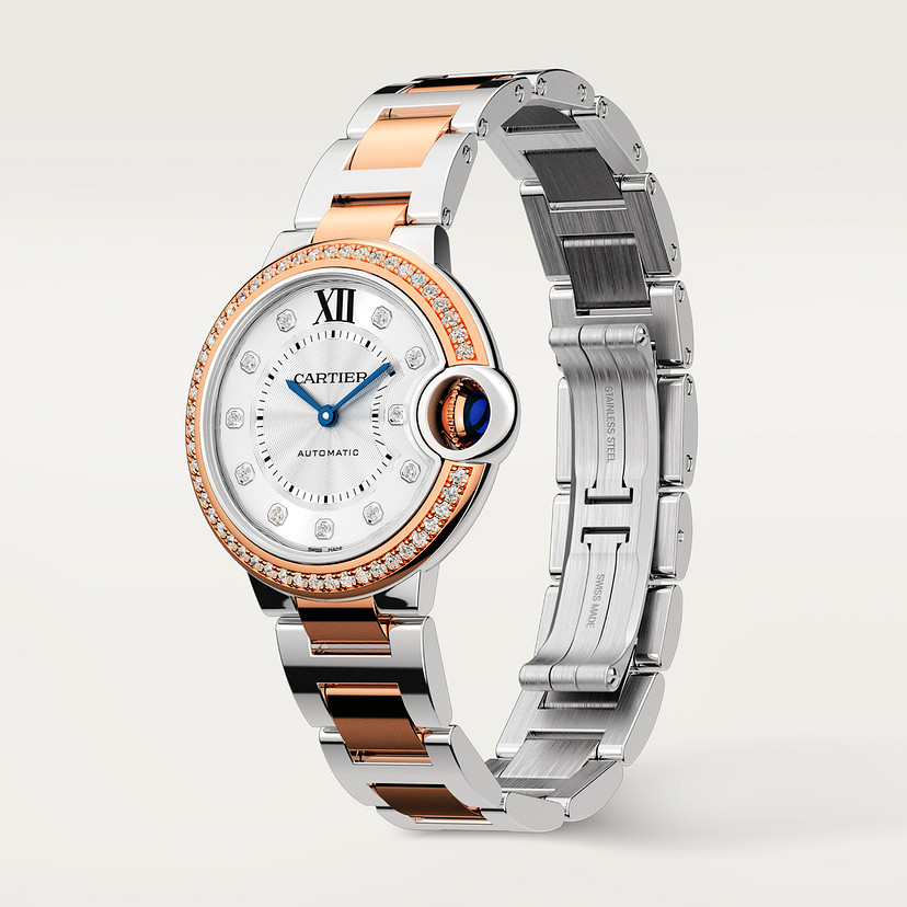 Ballon Bleu de Cartier watch 33 mm rose gold steel diamonds CRW3BB0023