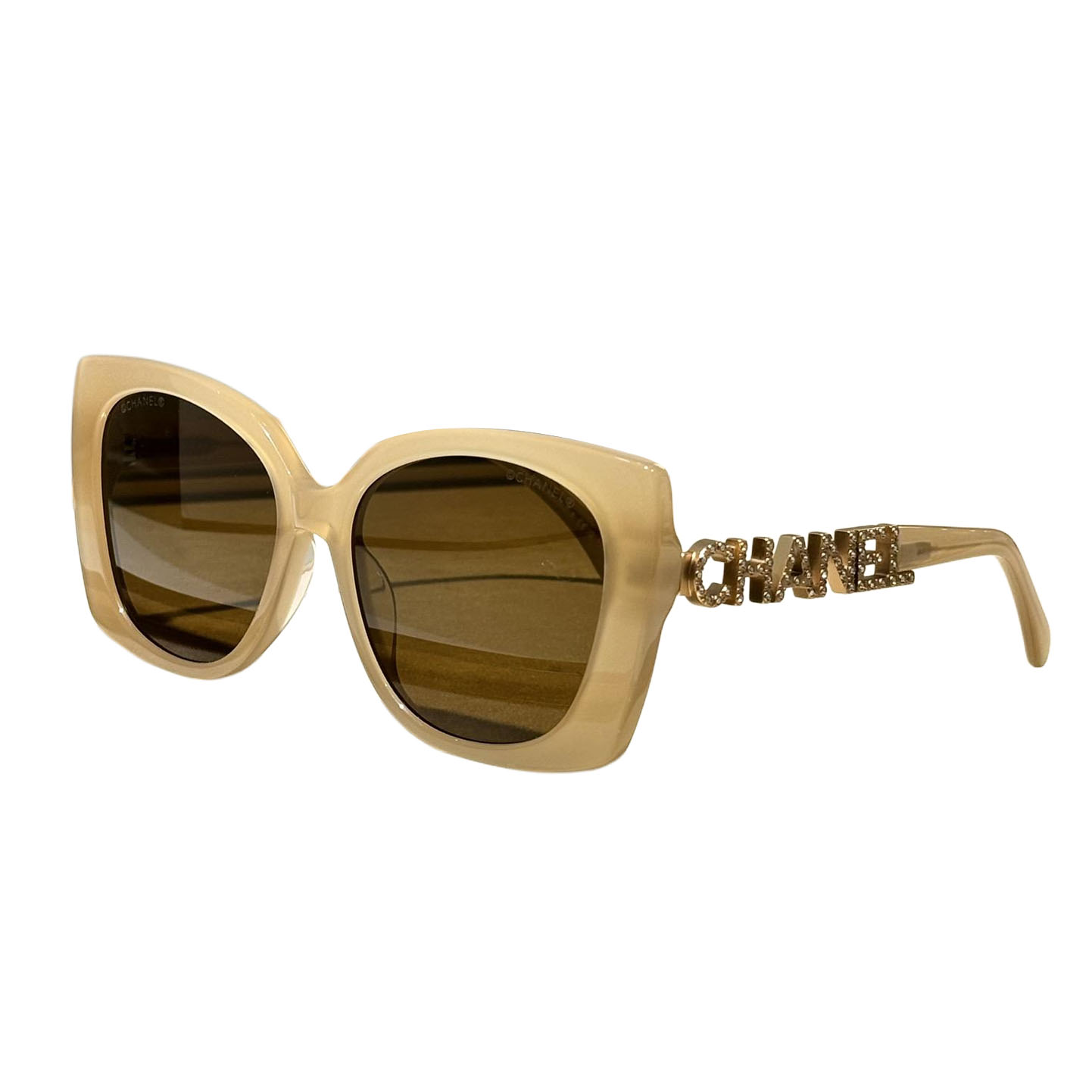 CHANEL square frame glasses khaki color SIZE 53-17-140