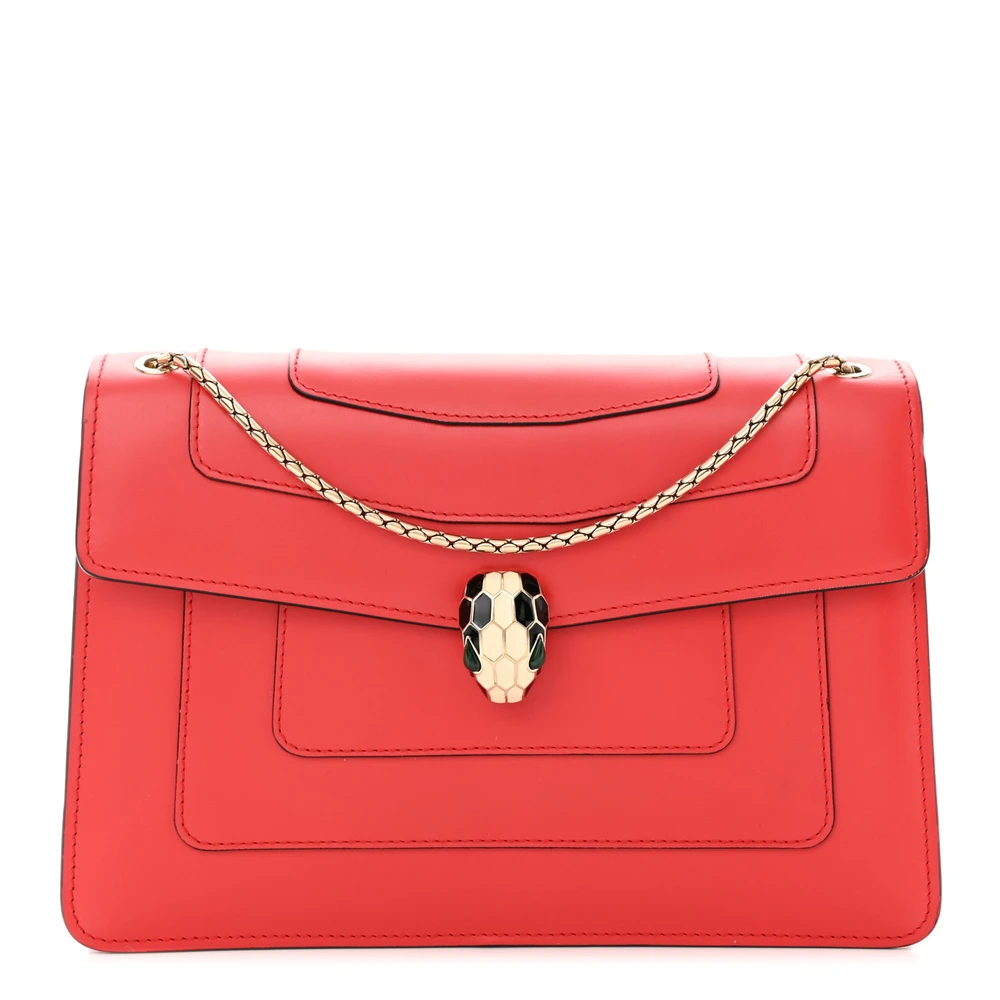 Bvlgari Medium Serpenti Forever Shoulder Bag Red Calfskin Leather Gold Hardware