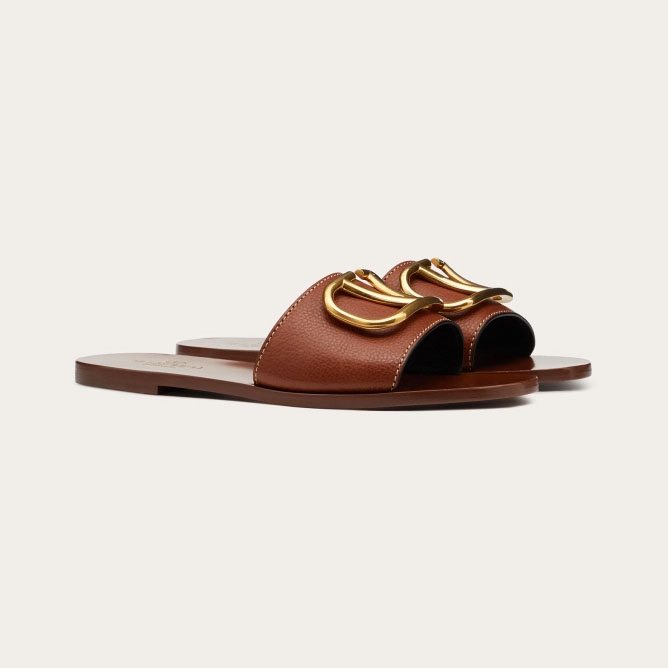 VALENTINO VLOGO SIGNATURE Grain cowhide decorative elements slipper sandals