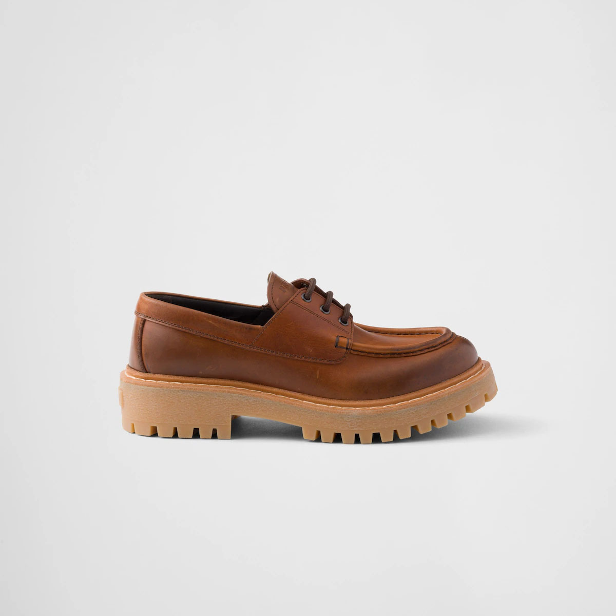 PRADA Lace-up leather loafers in cognac