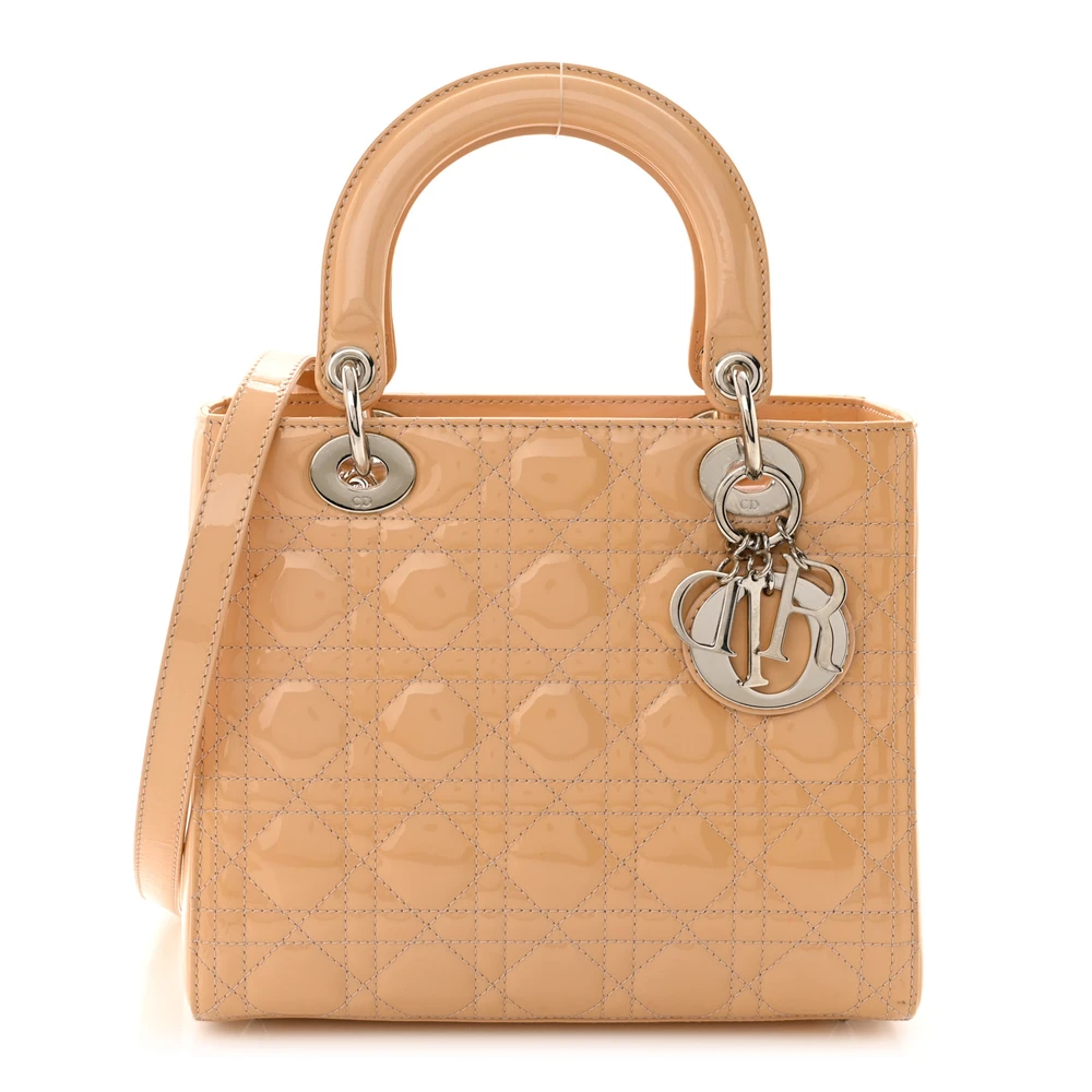 Dior Medium Lady Dior Rose Clair Patent Cannage Calfskin Leather Silver Hardware