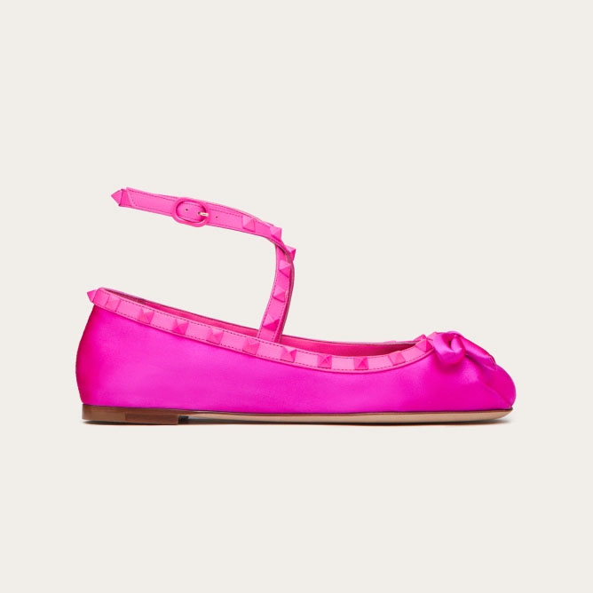 VALENTINO Rivet satin ballet flats shoes