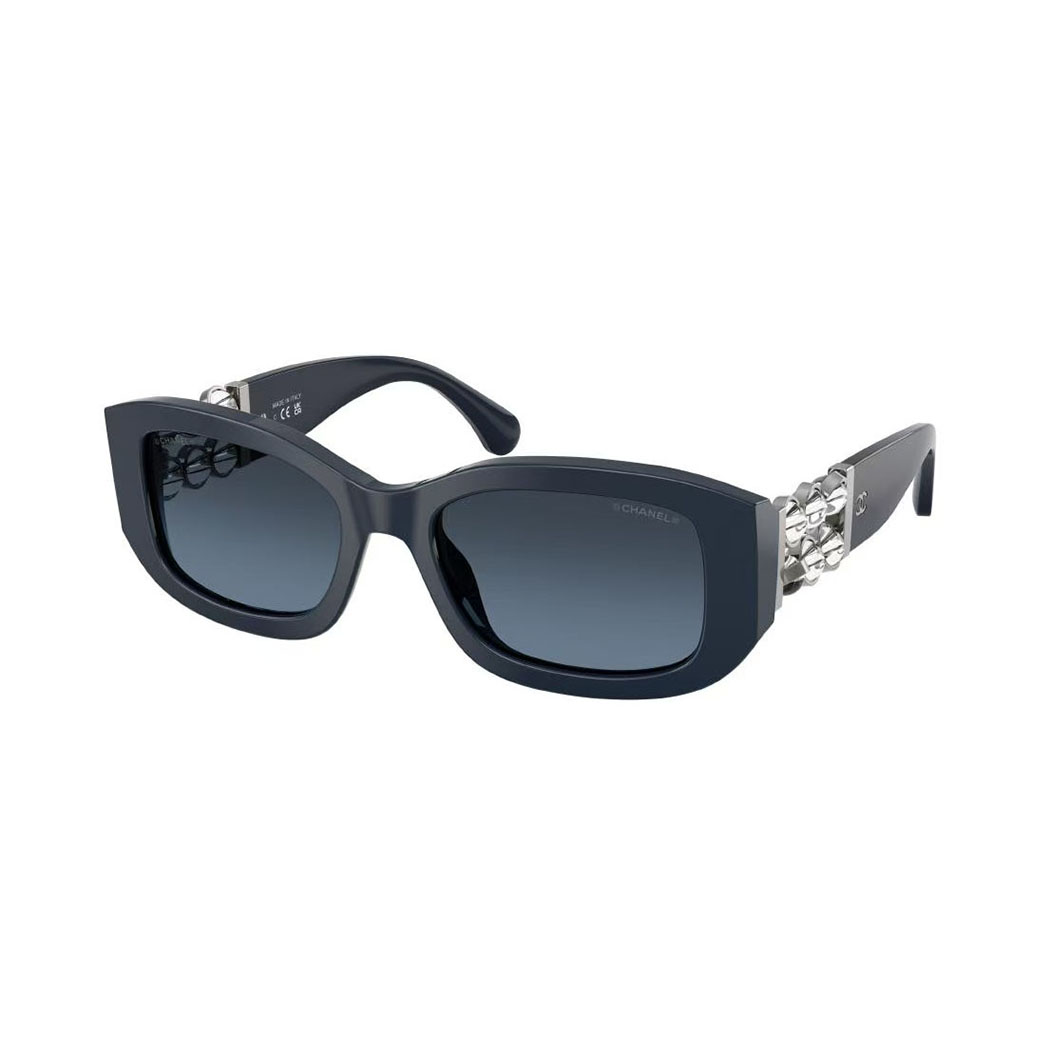 CHANEL square frame glasses blue silver color size 55-19-130
