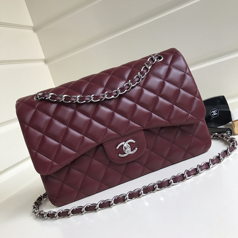 Chanel CF Wine Red / Light Yellow Quilted Lambskin Leather Crossbody Bags