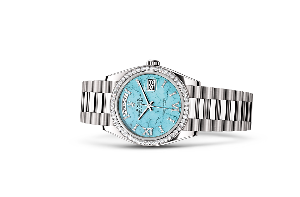Rolex Day-Date 36 Oyster 36 mm white gold and diamonds Turquoise dial M128349RBR-0031