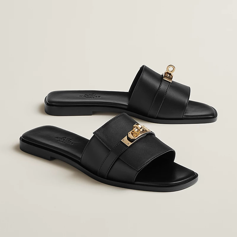 HERMES Giulia Black Slippers