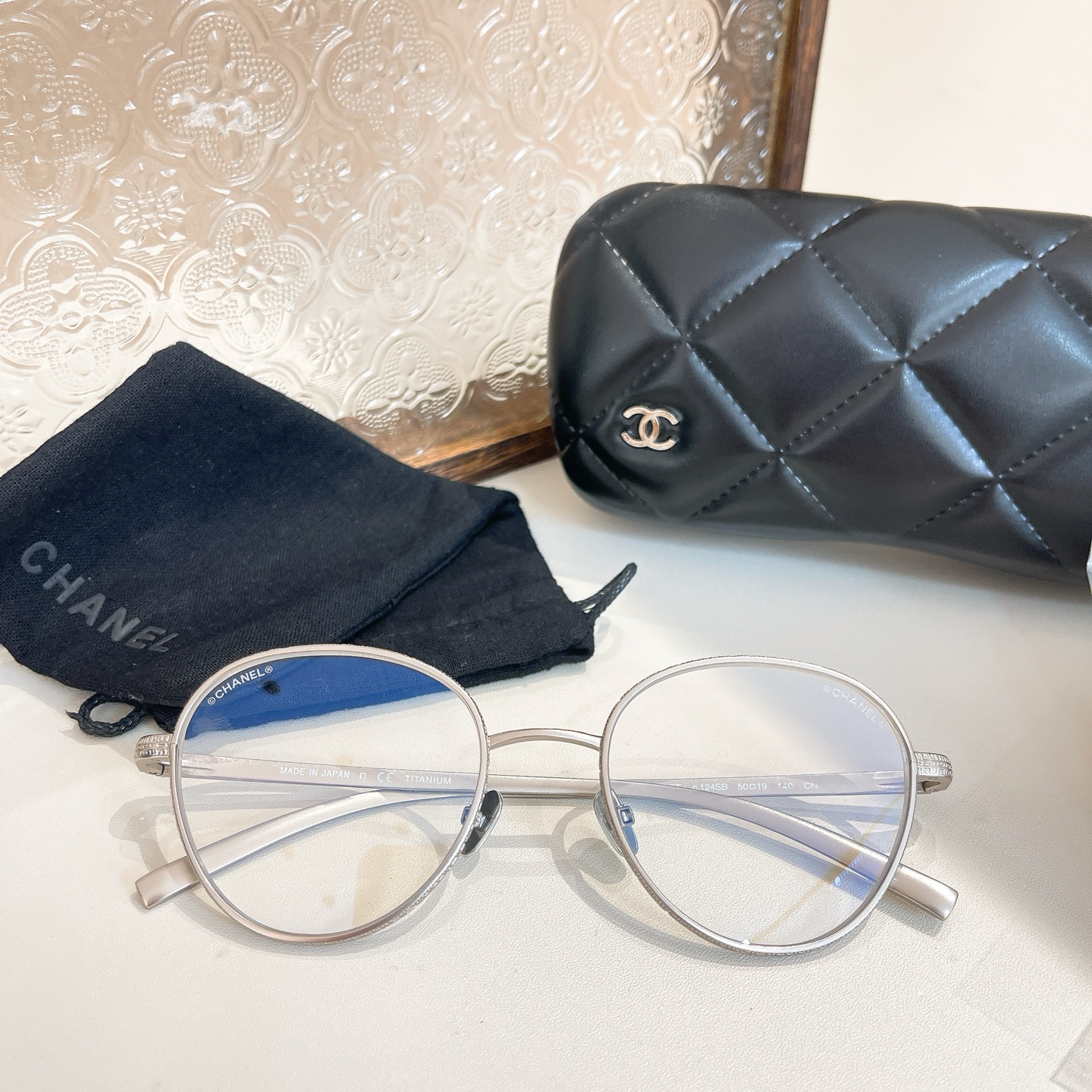 CHANEL round frame glasses silver color SIZE50口19-140