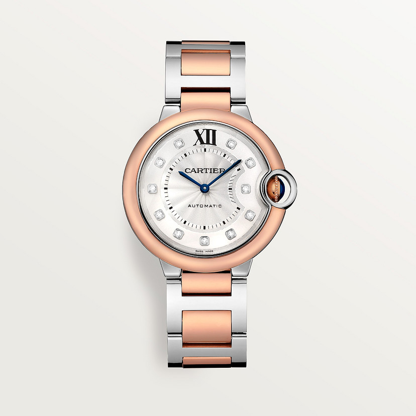 Ballon Bleu de Cartier watch 36mm rose gold steel diamonds CRW3BB0013