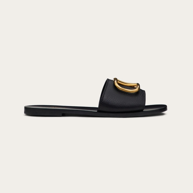 VALENTINO VLOGO SIGNATURE Grain cowhide decorative elements slipper sandals