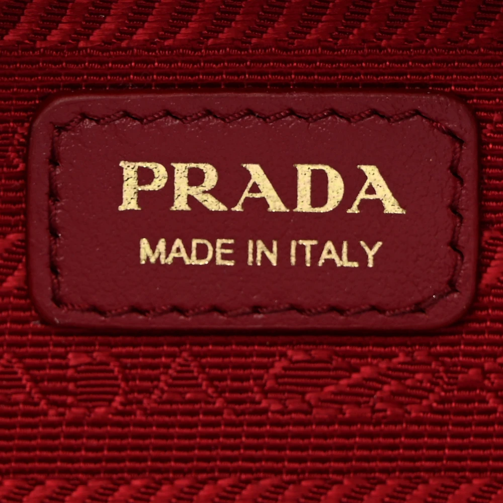 Prada Mini Metal Triangle Logo Pouch with Handle Black Vernice Leather Gold Hardware