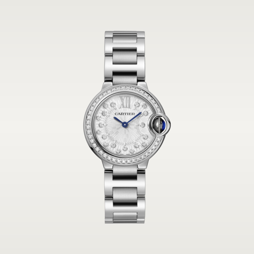 Ballon Bleu de Cartier watch 28 mm quartz movement steel diamonds CRW4BB0034