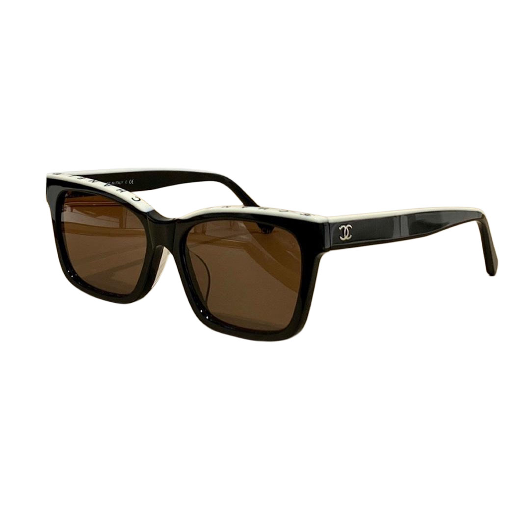 CHANEL square frame glasses black white color size 57-17-140