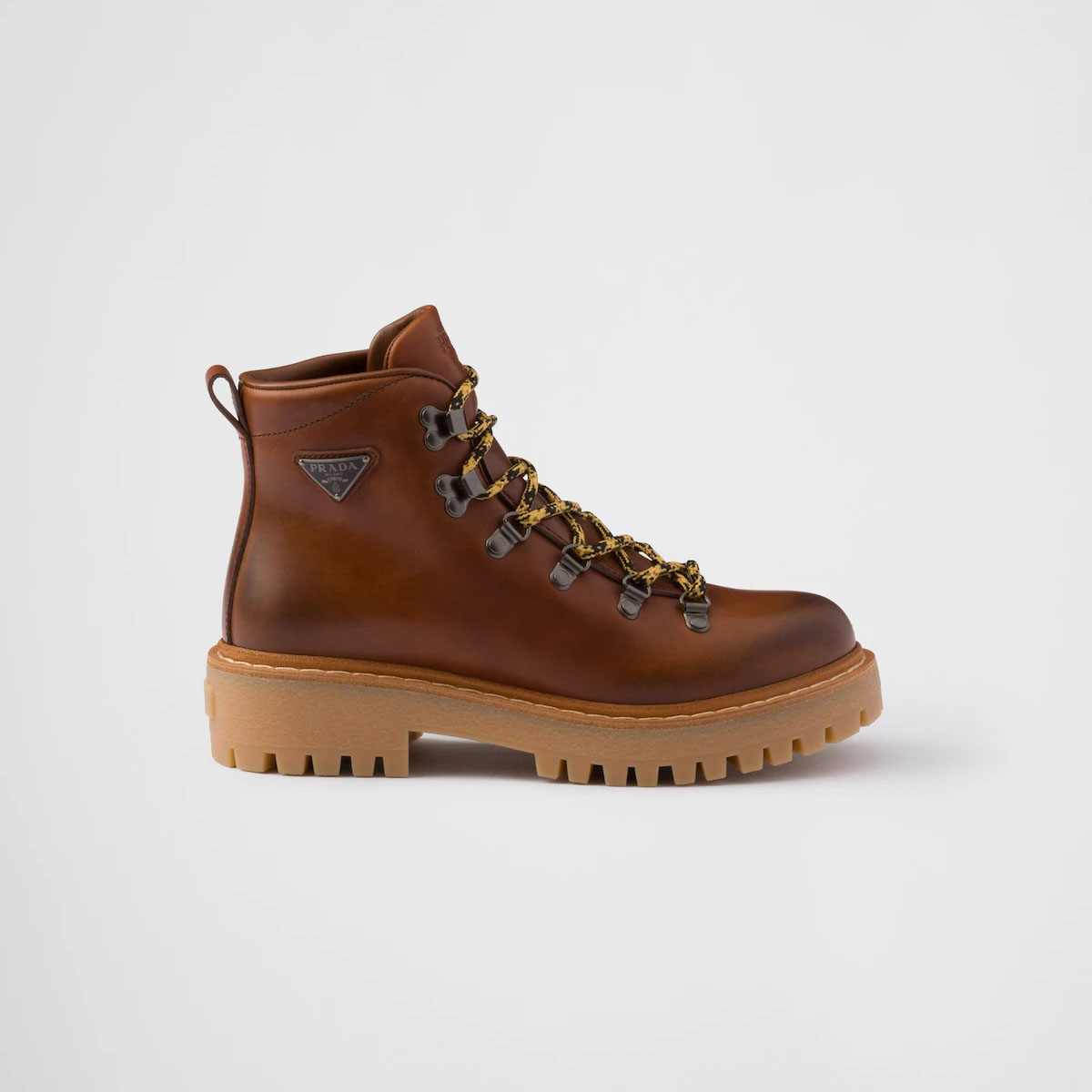 PRADA Lace-up ankle boots in cognac leather