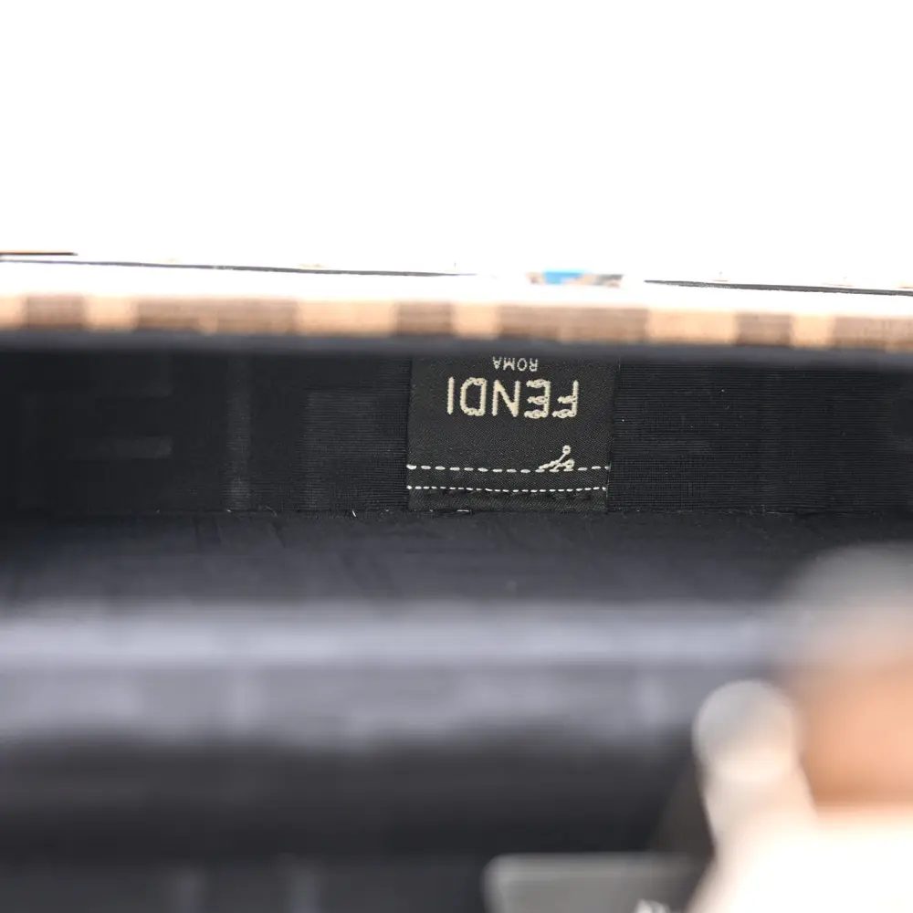 Fendi Mini FF 1974 Baguette Trunk Mogano/Panna/Cuoio Shiny Glazed Fabric & Vachetta Leather Silver Hardware