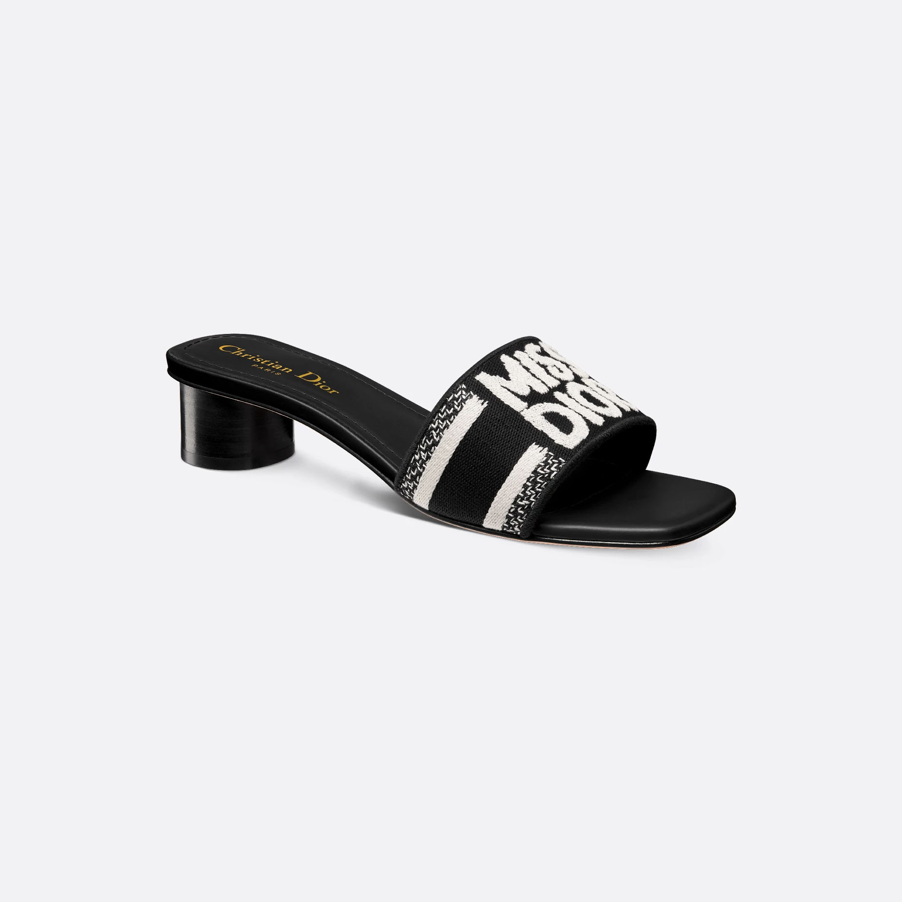 Dior black thick bottom square head high-heeled slippers
