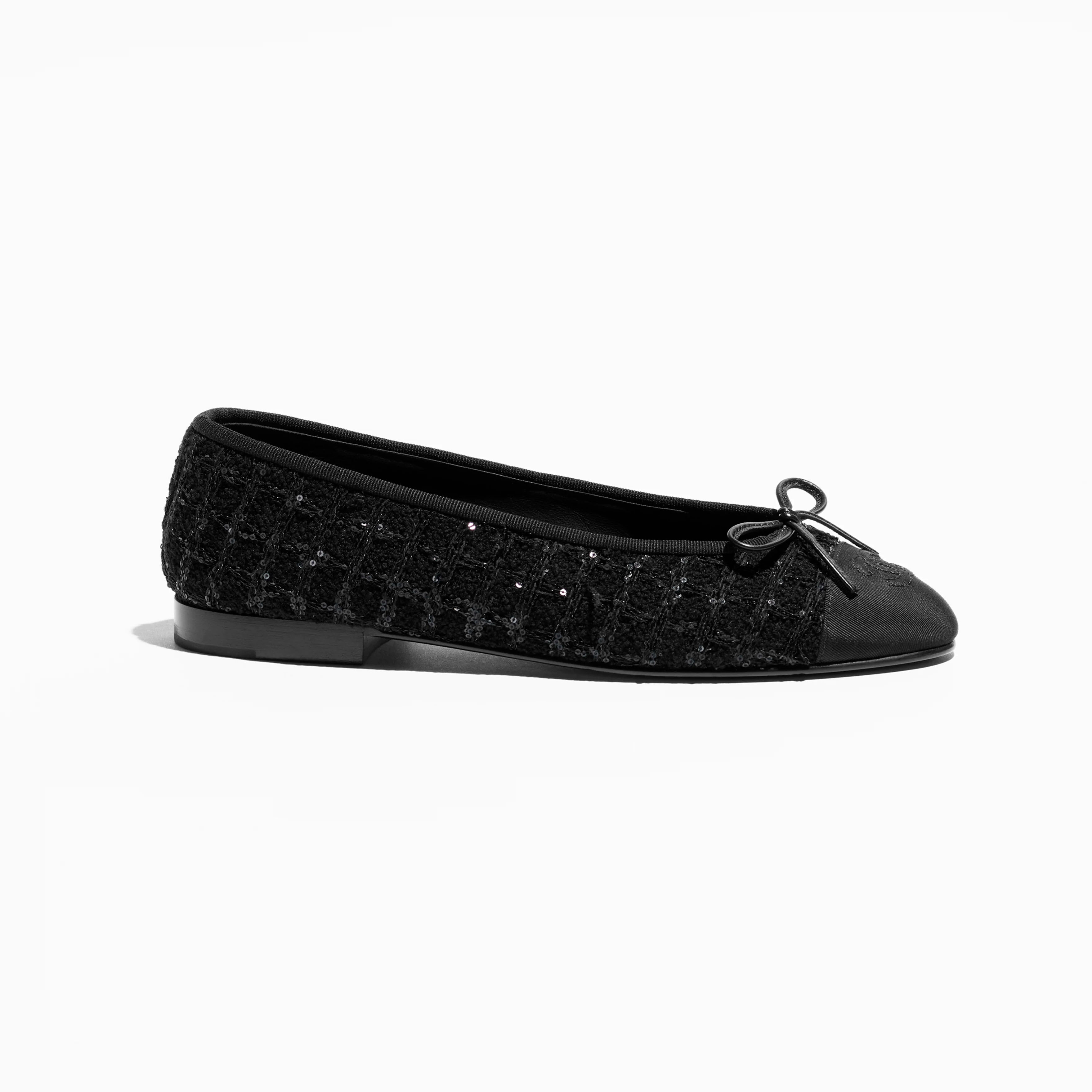Chanel Flat shoes with diagonal soft wool and satin black Ballet Shoes