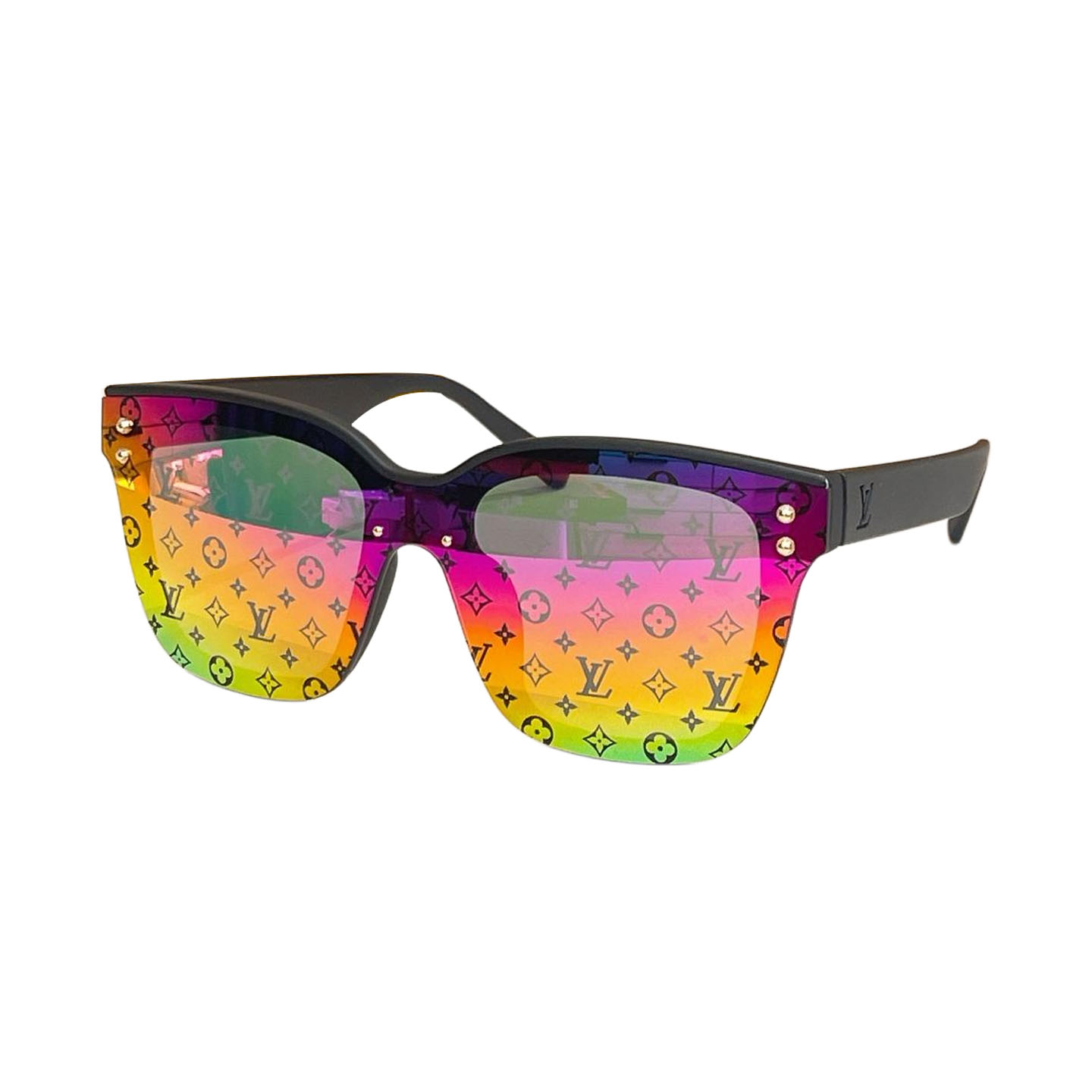 Louis Vuitton square black frame glasses rainbow/blue/tawny/eggplant/black monogram/black color Size 52口22-145