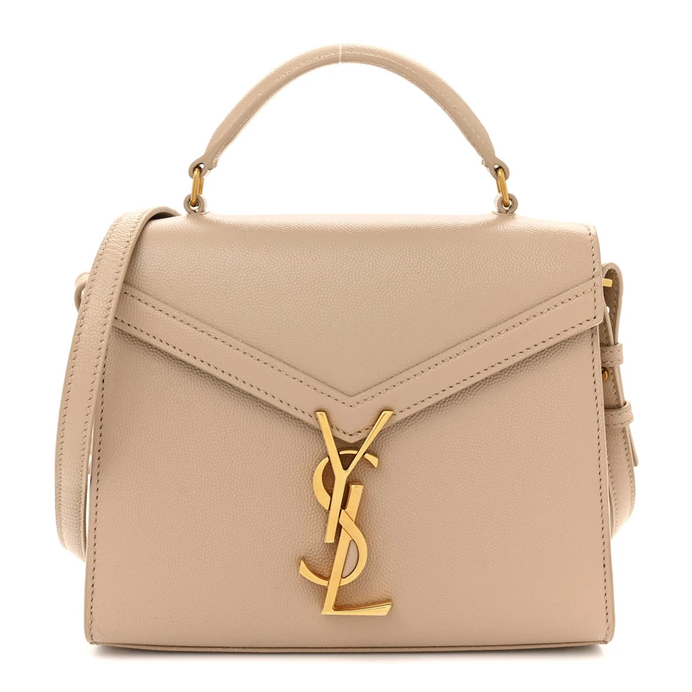 Saint Laurent Mini Cassandra Top Handle Crema Soft Classic Monogram Grain De Poudre Leather Aged Gold Hardware